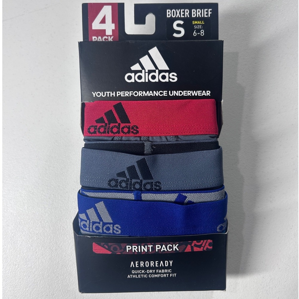 Adidas Youth Performance Boxer Briefs 4 Pack Aeroready Small 6-8 Multicolor‎ New